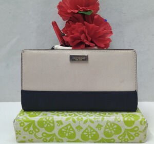 Kate Spade New York Beige Black Leather Credit Card ID Window Bifold Wallet